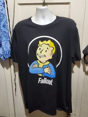 Fallout Vault Boy Graphic Tee - Black with Blue & Yellow Print Size 2X